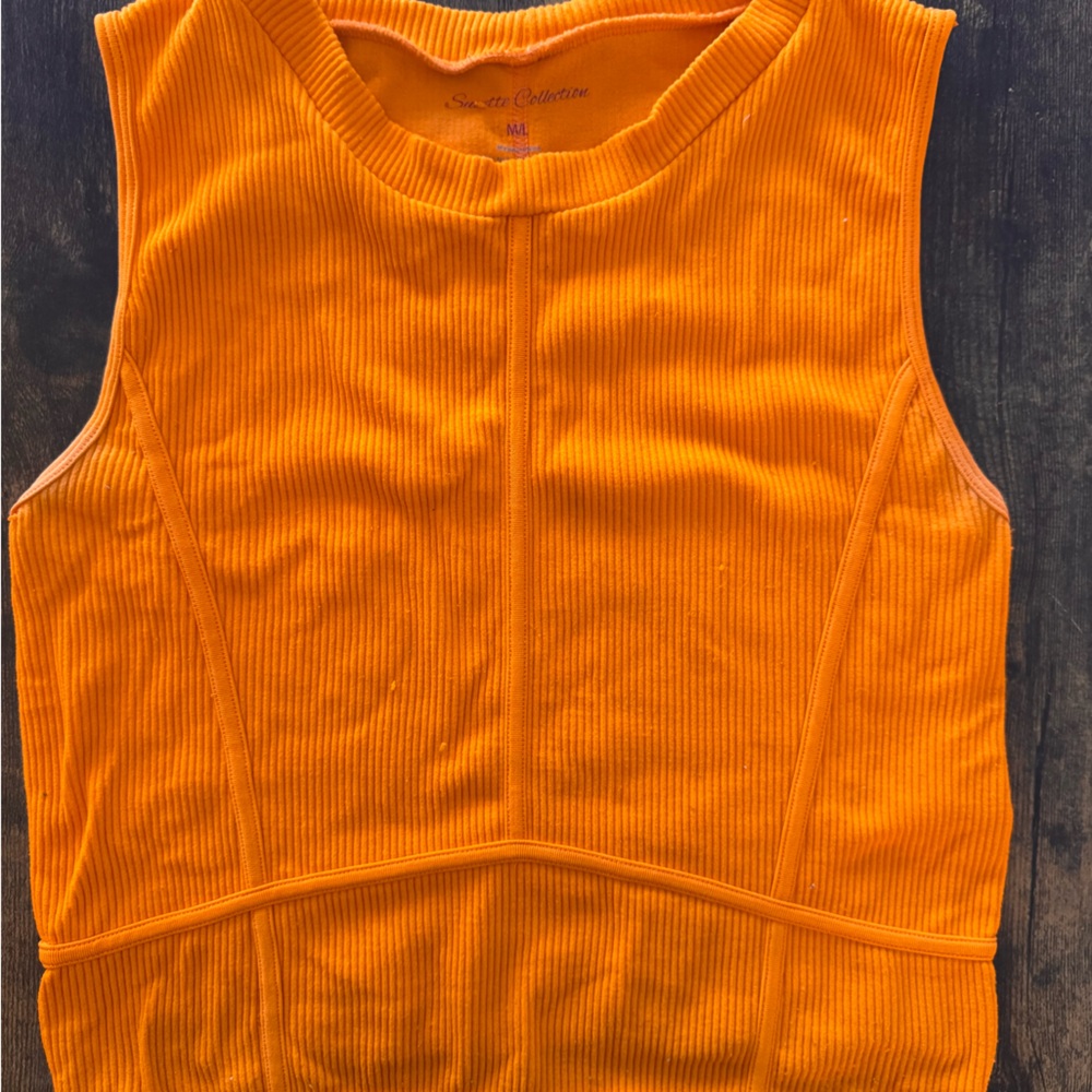 Orange Sleeveless Ribbed Top